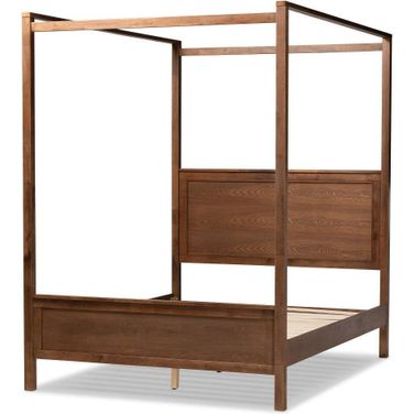 Veronica Modern and Contemporary Walnut Brown Finished Wood Queen Size Platform Canopy Bed