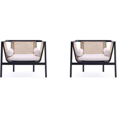 Versailles Accent Chair In Black, Natural Cane And Cream Set of 2
