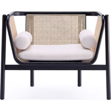 Versailles Accent Chair In Black, Natural Cane And Cream