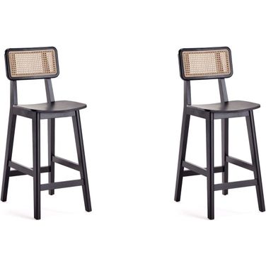 Versailles Counter Stool In Black And Natural Cane Set of 2