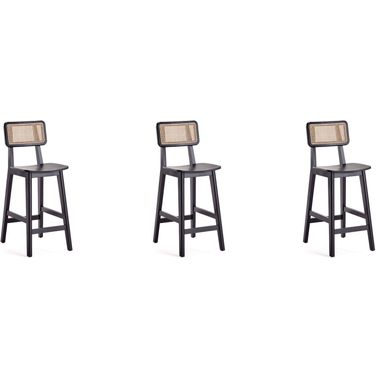 Versailles Counter Stool In Black And Natural Cane Set of 3