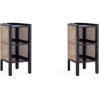 Versailles End Table In Black And Natural Cane Set of 2