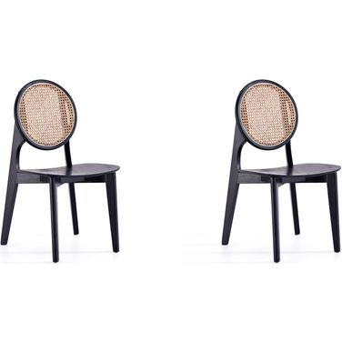Versailles Round Dining Chair In Black And Natural Cane Set of 2