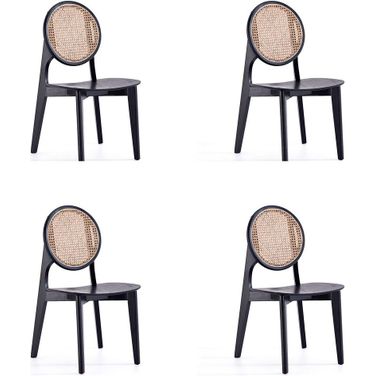 Versailles Round Dining Chair In Black And Natural Cane Set of 4
