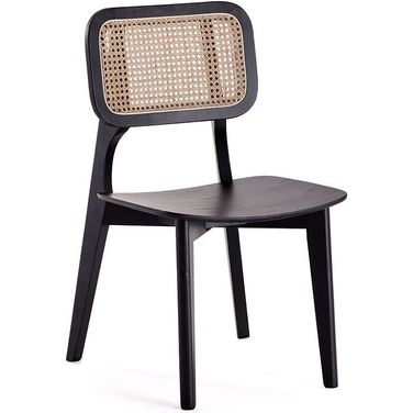 Versailles Square Dining Chair In Black And Natural Cane Set of 2