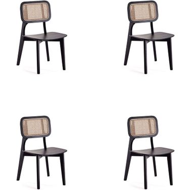 Versailles Square Dining Chair In Black And Natural Cane Set of 4