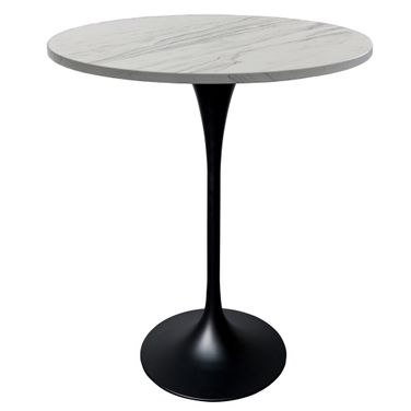 Verve 27 Inch Round Bar Height Table with Marbleized Laminated Top In Black and White