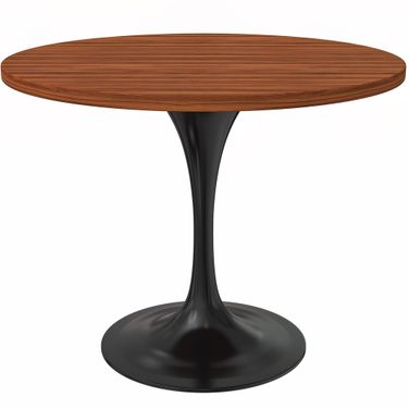 Verve 36 Inch Round Dining Table with MDF Top In Black and Cognac Brown