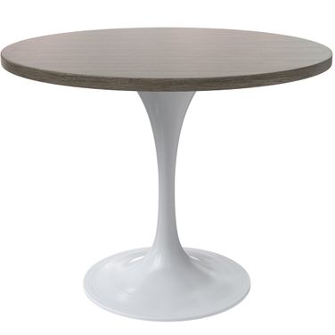 Verve 36 Inch Round Dining Table with MDF Top In White and Dark Maple