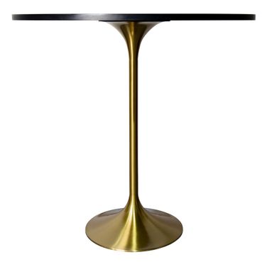 Verve 48 Inch Round Bar Height Table with Marbelized MDF Top In Gold and Black