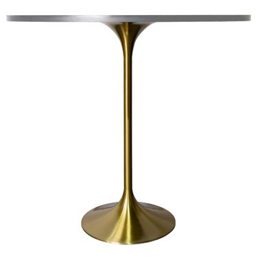 Verve 48 Inch Round Bar Height Table with Sintered Stone Top In Gold and Marble Grey