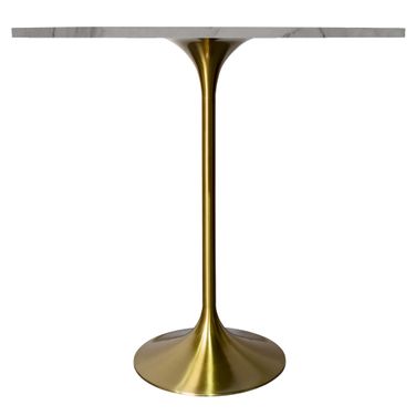 Verve 48 Inch Round Bar Height Table with Sintered Stone Top In Gold and Marble White