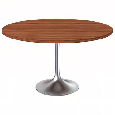 Verve 48 Inch Round Dining Table with MDF Top In Chrome and Cognac Brown
