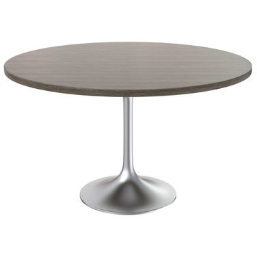 Verve 48 Inch Round Dining Table with MDF Top In Chrome and Dark Maple