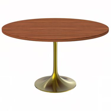 Verve 48 Inch Round Dining Table with MDF Top In Gold and Cognac Brown