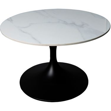 Verve Coffee Table with Black Base and 27 Inch Round White Sintered Stone Top
