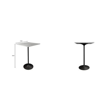 Verve Modern Bar Height Table with Black Base and 27 Inch Square Marbleized White Laminated Top