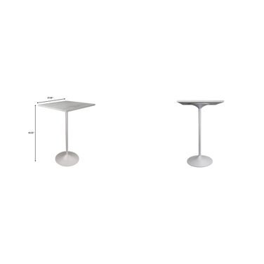 Verve Modern Bar Height Table with White Base and 27 Inch Square Marbleized White Laminated Top