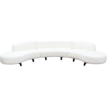 Vesper 3Pc Modular Curved Armless Sofa and 2 Chaise In Faux White Shearling With Black Wood Leg Base