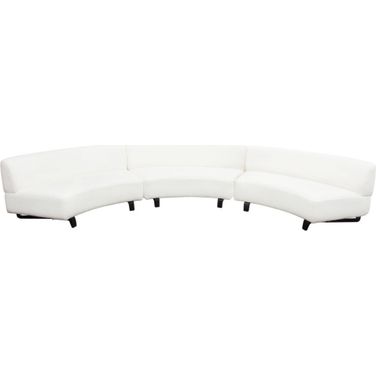 Vesper 3Pc Modular Curved Armless Sofa In Faux White Shearling With Black Wood Leg Base