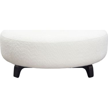 Vesper Round Ottoman in Faux White Shearling with Black Wood Leg Base