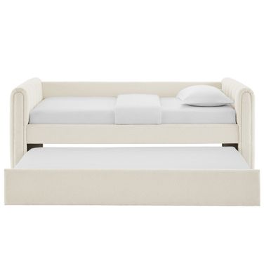 Veyla Channel Tufted Boucle Twin Daybed With Trundle In Cloud