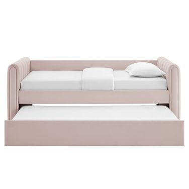 Veyla Channel Tufted Performance Velvet Twin Daybed With Trundle In Pink