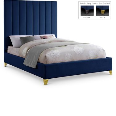 Via Velvet Full Bed In Navy