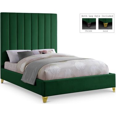 Via Velvet Queen Bed In Green
