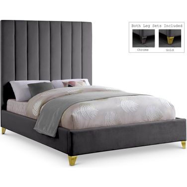 Via Velvet Queen Bed In Grey