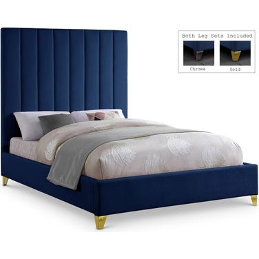 Via Velvet Queen Bed In Navy