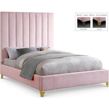 Via Velvet Queen Bed In Pink