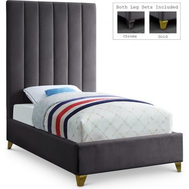 Via Velvet Twin Bed In Grey