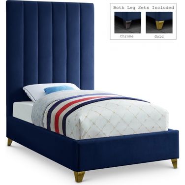 Via Velvet Twin Bed In Navy