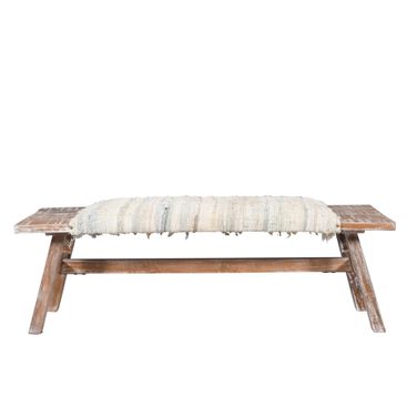 Vibeo Striped Wood/Cotton Accent Bench In Brown and Multi