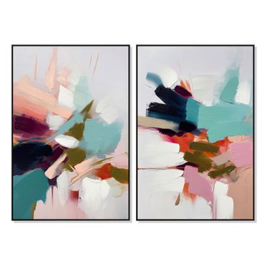 Vibrant Vivid Symphony Abstract Duo Canvas Wall Art Set of 2 In Multi