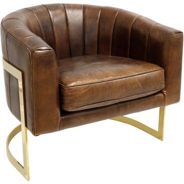 Vicenza Collection Top Grain Leather Barrel Chair In Brown and Gold