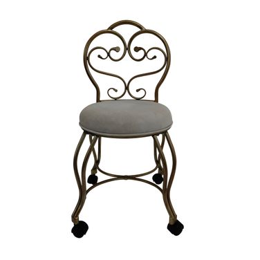Victorian Vanity Stool with Back In Cream and Bronze