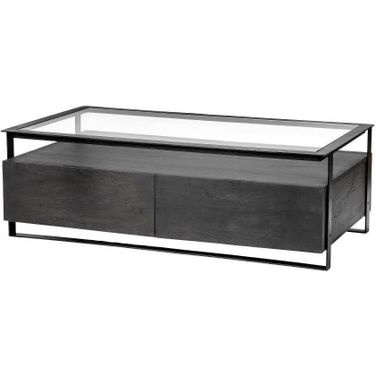 Vidro Rectangular Glass Top Black Solid Wood Drawers And Black Frame Coffee Table