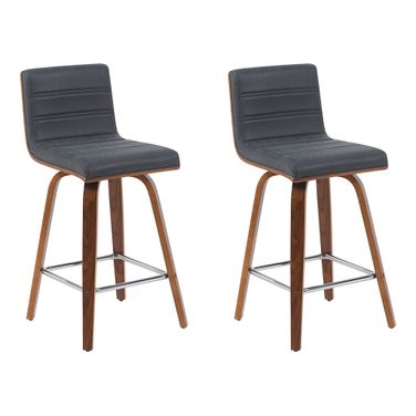 Vienna Counter Height Swivel Bar Stool Set of 2 In Vintage Black and Walnut