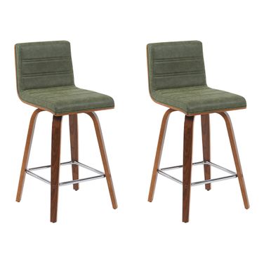 Vienna Counter Height Swivel Bar Stool Set of 2 In Vintage Green and Walnut