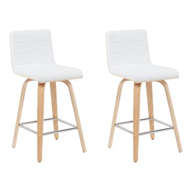 Vienna Counter Height Swivel Bar Stool Set of 2 In White and Patterned Oak