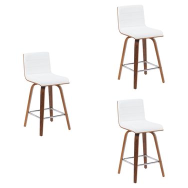 Vienna Counter Height Swivel Bar Stool Set of 3 In Snow White and Walnut