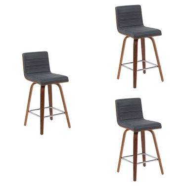 Vienna Counter Height Swivel Bar Stool Set of 3 In Vintage Black and Walnut