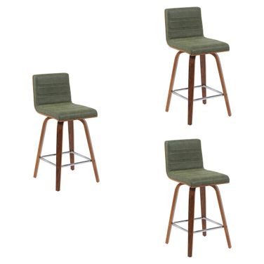 Vienna Counter Height Swivel Bar Stool Set of 3 In Vintage Green and Walnut