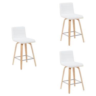 Vienna Counter Height Swivel Bar Stool Set of 3 In White and Patterned Oak
