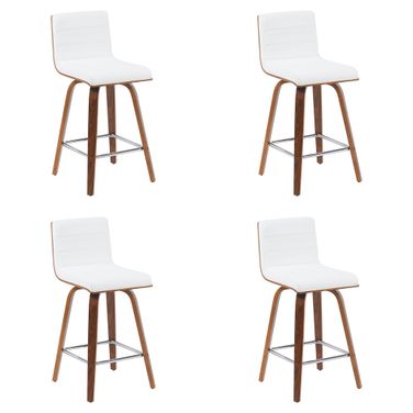 Vienna Counter Height Swivel Bar Stool Set of 4 In Snow White and Walnut