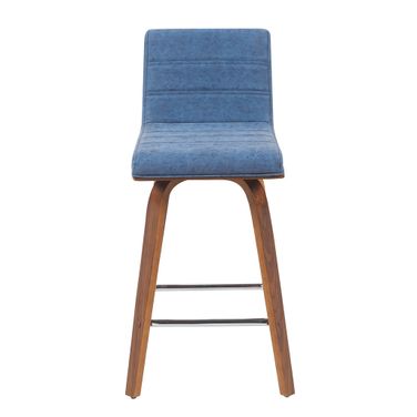 Vienna Counter Height Swivel Barstool with Upholstered Seat and Wood Frame In Vintage Blue and Walnut