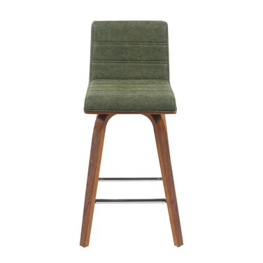 Vienna Counter Height Swivel Barstool with Upholstered Seat and Wood Frame In Vintage Green and Walnut