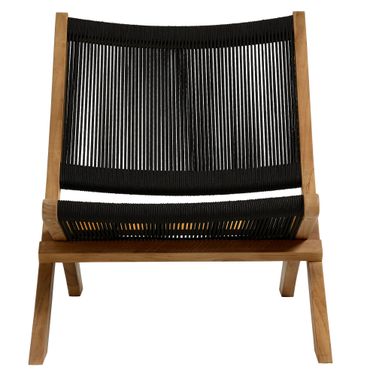 Vienna Outdoor Patio Teak and Rope Folding Accent Lounge Chair In Natural and Black